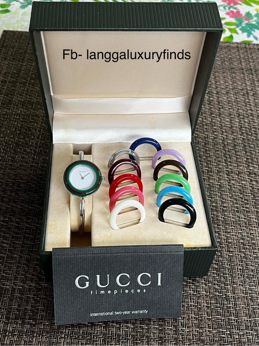 Gucci Silver Bangle Watch with Interchangeable Color Bezels